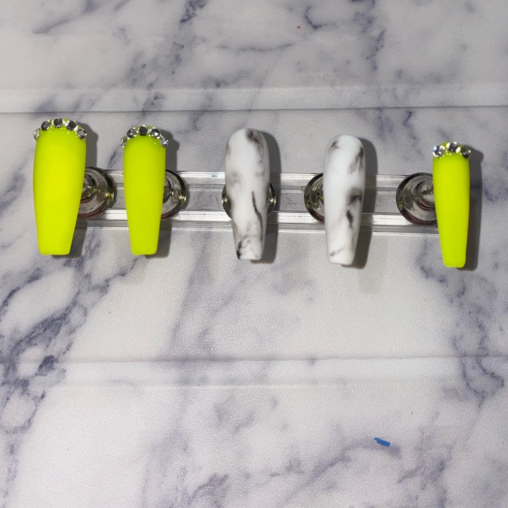 Neon Yellow Marble Press on Nails